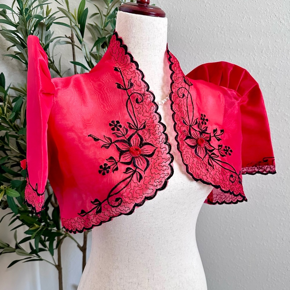 Red Black Organza Terno Sleeve Filipiniana Bolero ♥️